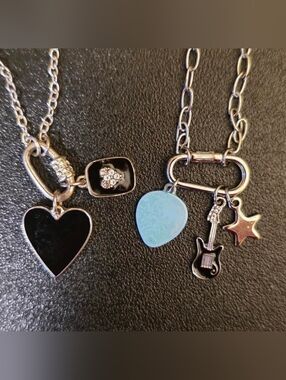 Claire's Silver-Tone Necklace Set with Black Heart & Light Blue Charms Kids Cute